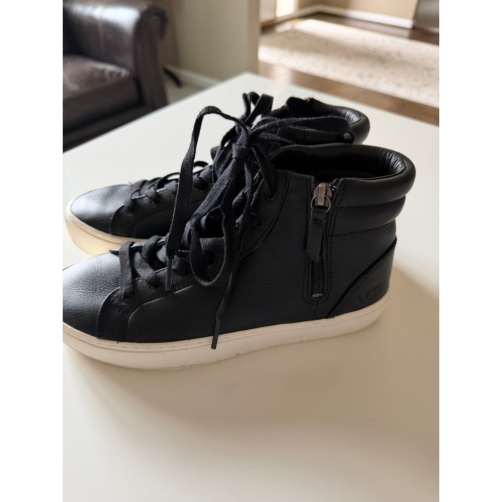 UGG Black Leather High-Top‎ Sneakers Size 7.5 Minimalist
